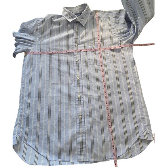 Faconnable Club Dress Shirt Men's L 100% Cotton Blue Green Stripe Preppy - Picture 9 of 9